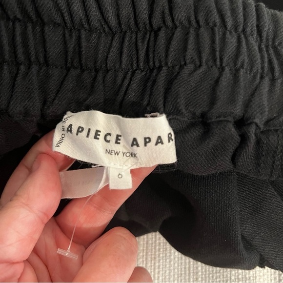 Apiece Apart Wide Leg Linen & Cotton Elastic Waist Cropped Pants Black Size 6 - Picture 10 of 13
